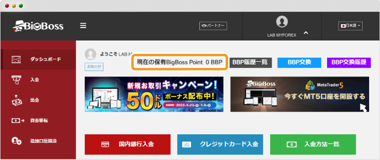 BigBossマイページ　BBPの確認