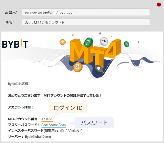 MT4のIDとパスワード確認画面