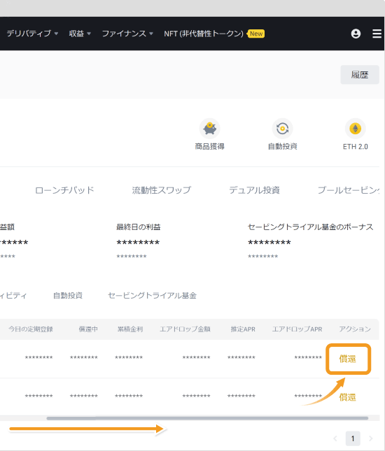 フレキシブルセービングの収益画面