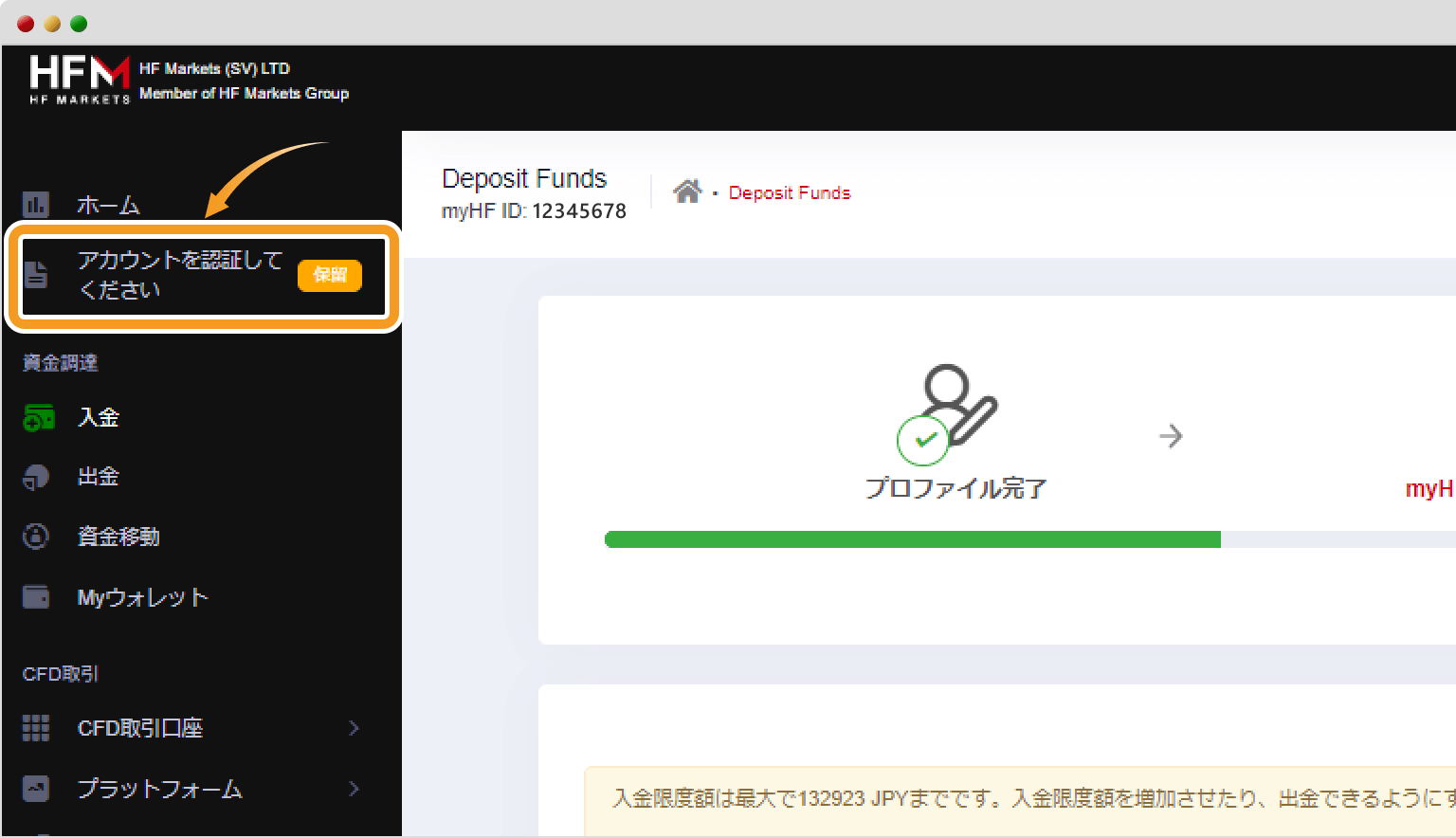HFM入金画面
