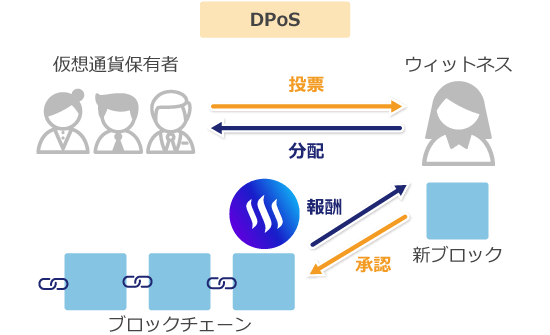 DPoSにおける委任者とトークンホルダーの説明画像