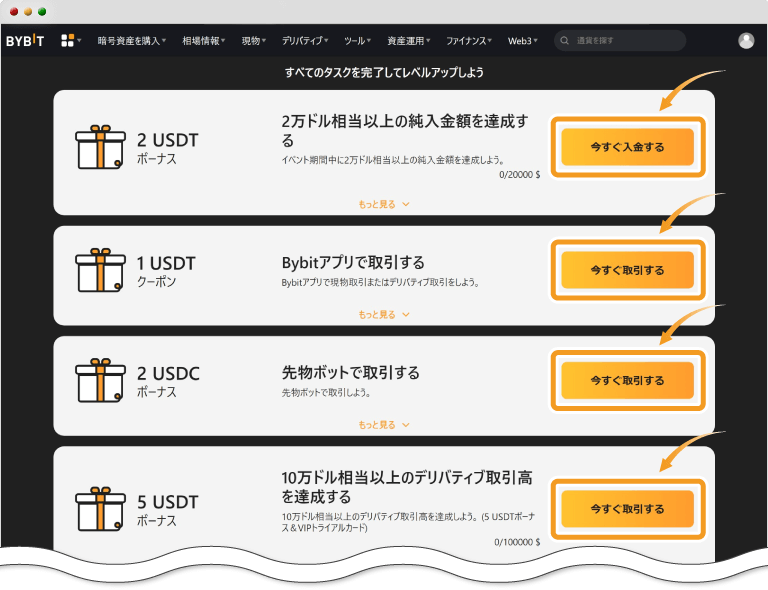 Bybit創業4周年記念ビンゴタスクカード