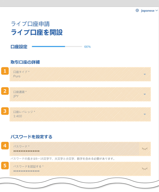 Threetraderのリアル口座開設画面