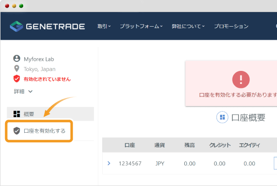 GeneTradeの会員エリア