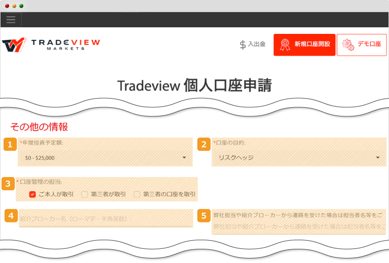 Tradeview・その他情報入力