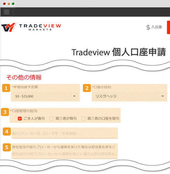 Tradeview・その他情報入力