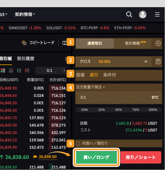 Bybitの無期限取引の成行注文