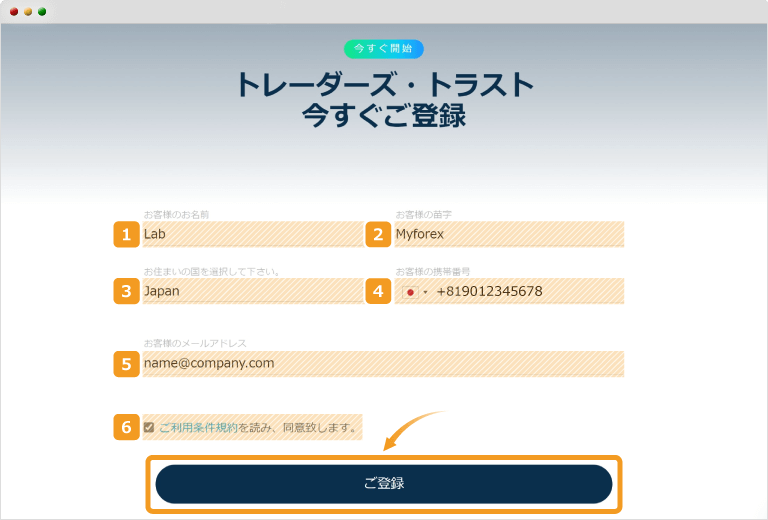 Traders Trust・登録画面