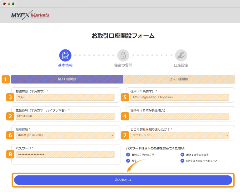 MYFX Marketsのお取引口座開設フォーム