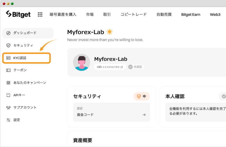 Bitgetのダッシュボード