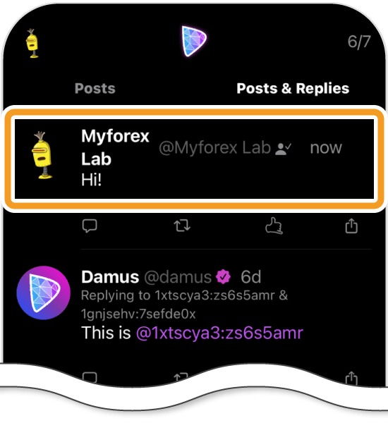Damusの投稿完了画面