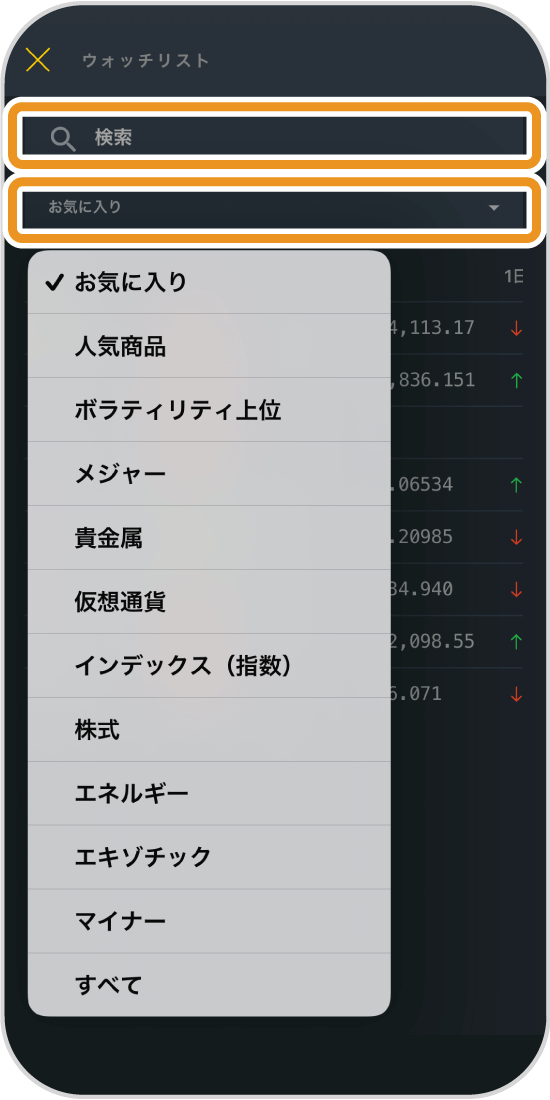 Exness通貨ペアジャンルの表示