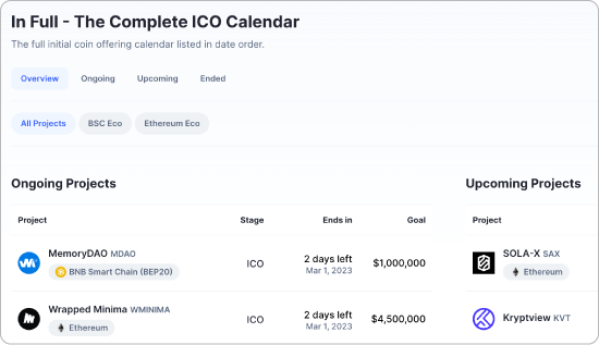 CoinMarketCapのICOカレンダー