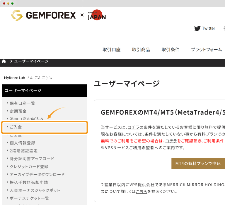 GEMFOREX入金