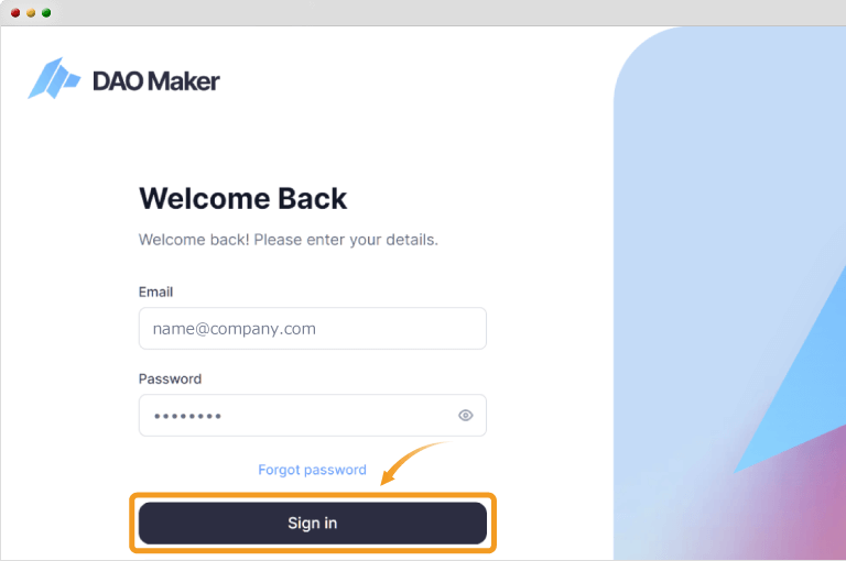 DAO Makerのログイン画面