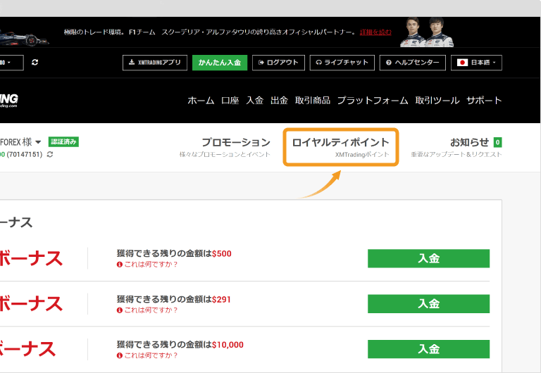 XMTradingロイヤリティポイント