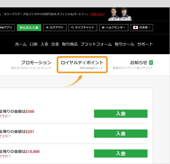 XMTradingロイヤリティポイント