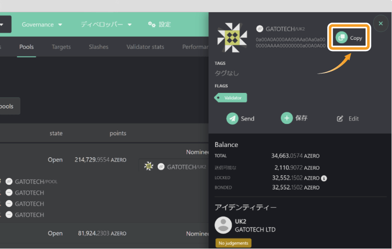 AZEROのプールステーキングのバリデータ