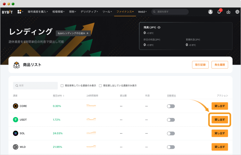 レンディングトップ画面