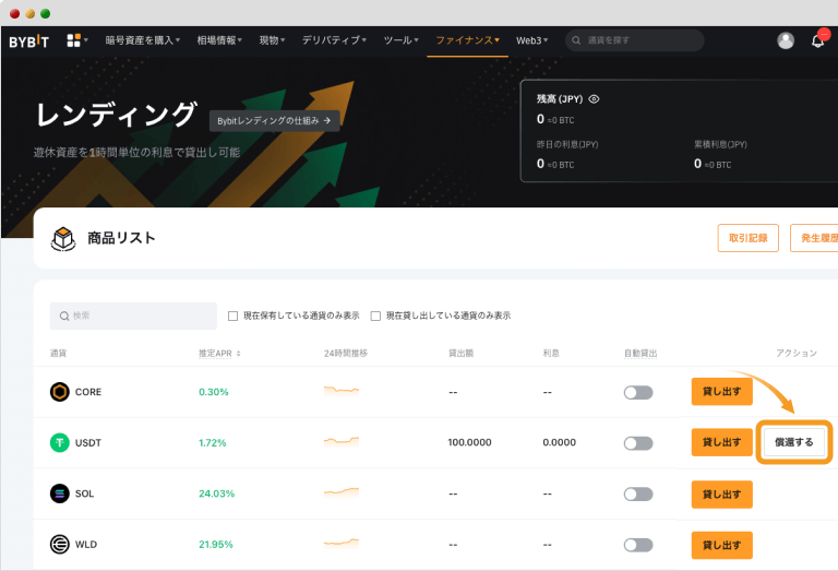 レンディングトップ画面