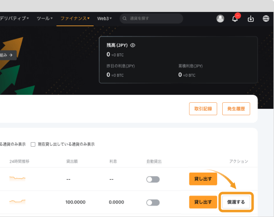 レンディングトップ画面