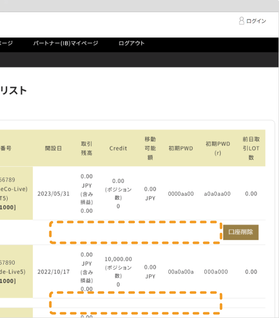 GEMFOREXの保有口座一覧