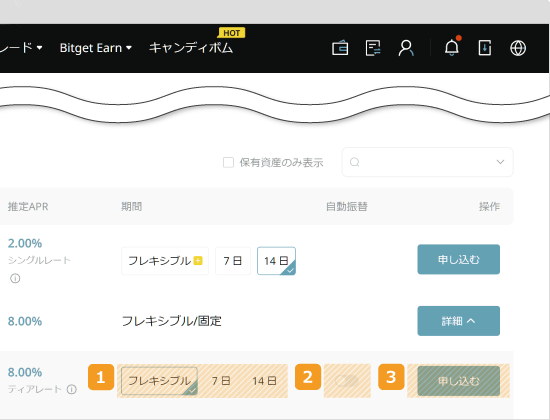 Bitgetセービングの期間選択