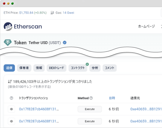 EtherscanでのUSDTのページ
