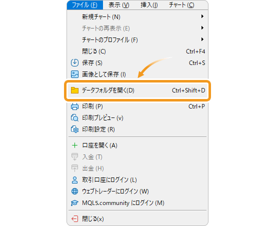 MT4・MT5データフォルダを開く
