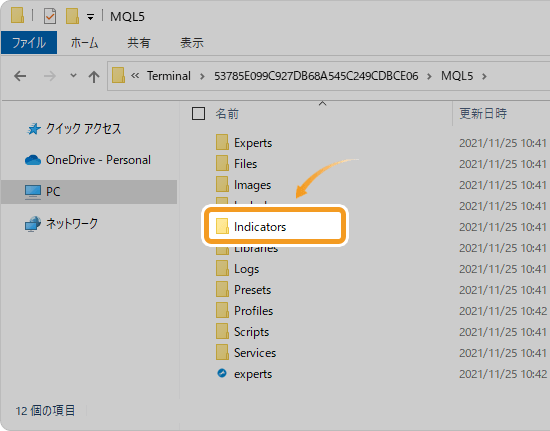 Indicatorsフォルダ