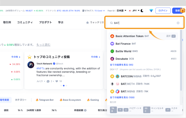 CoinMarketCapトップ画面