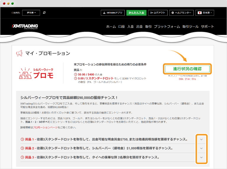 XMTrading条件の確認方法