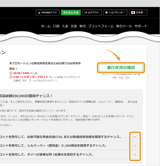 XMTrading条件の確認方法