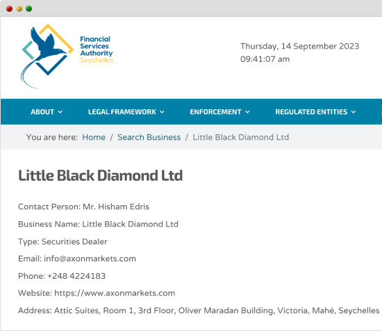 Little Black Diamond Ltdのセーシェル金融庁における登録内容