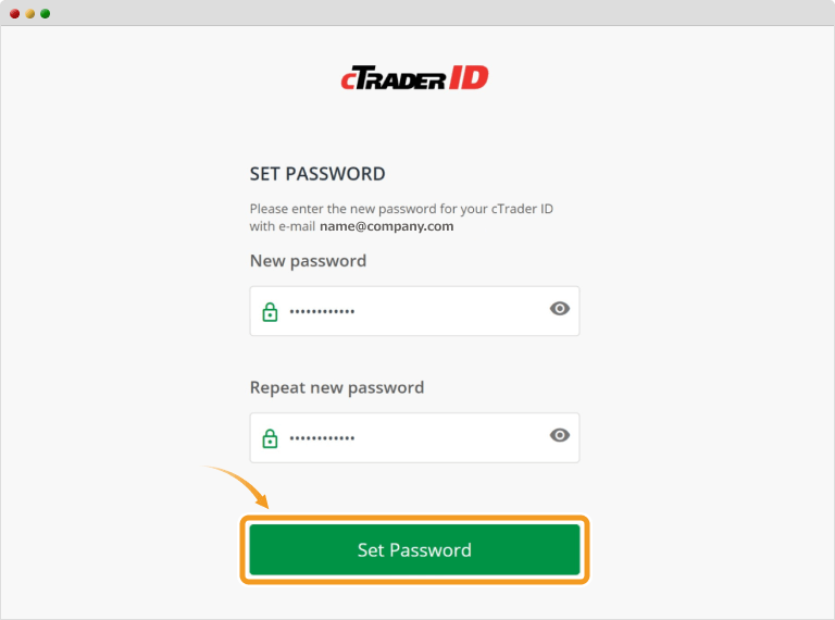 cTraderのIDPW入力サイト画面