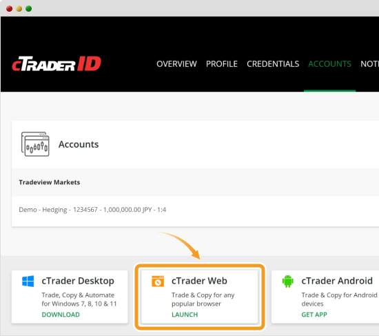 cTraderWebを起動