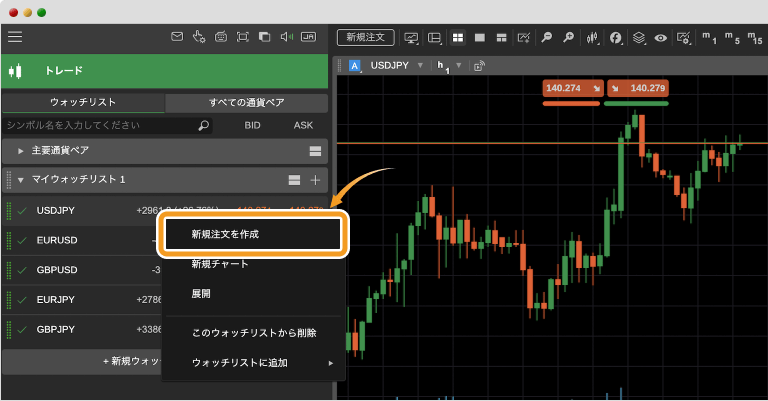 cTraderウォッチリストから注文