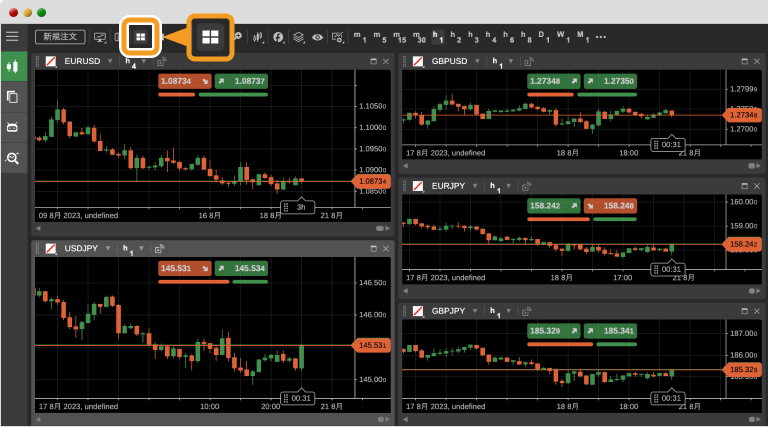 cTraderの複数チャート画面