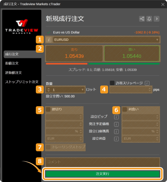 cTrader注文パネル2