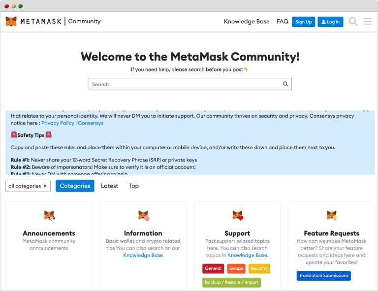 MetaMaskのコミュニティサイト