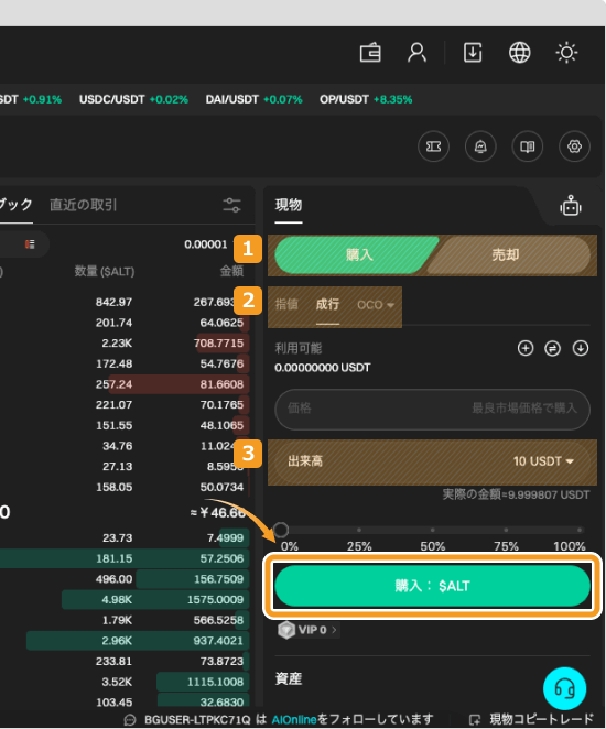 ALTの成行注文