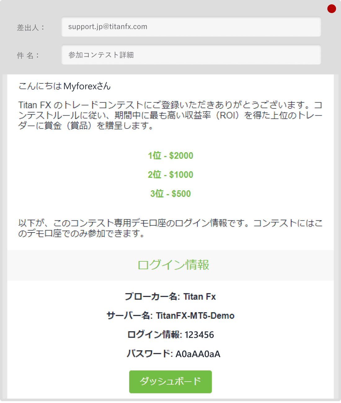 Titan FXコンテスト参加後の画面