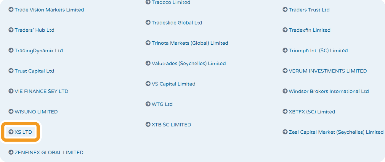 XS.comをセーシェル金融庁サイトで確認