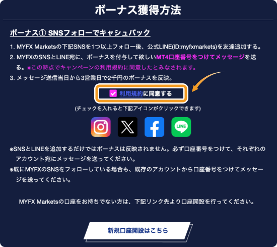 MYFX Markets利用規約に同意