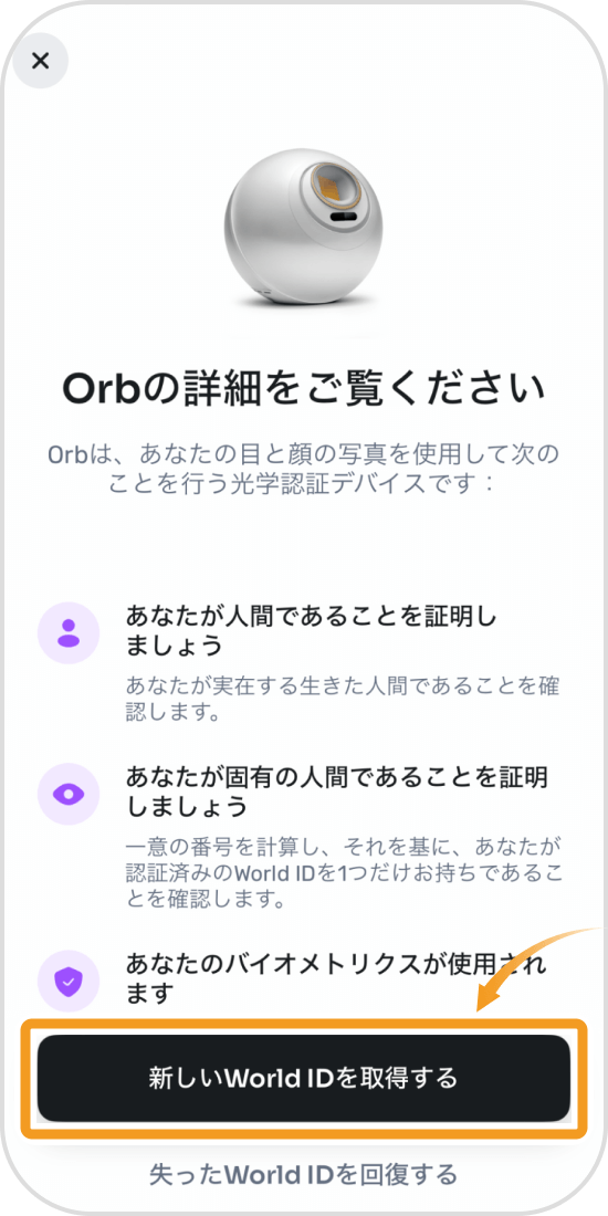 オーブに関する各種情報の確認画面