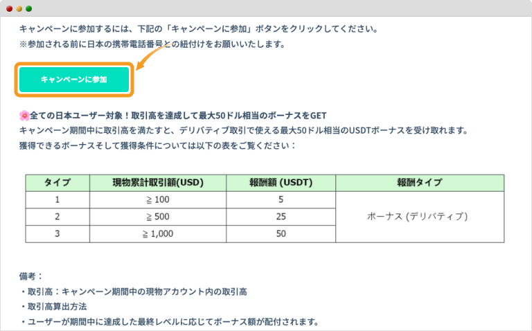 現物取引キャンペーンのキャンペーンページ