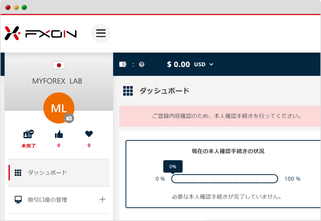 FXONで登録が完了する