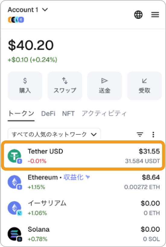 USDT交換後の画面