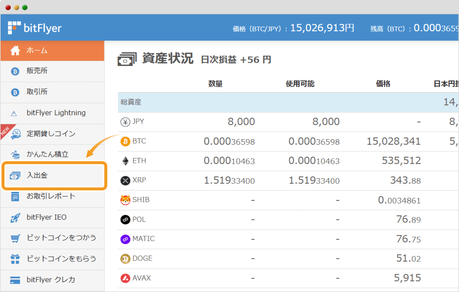 ビットフライヤーのトップページ