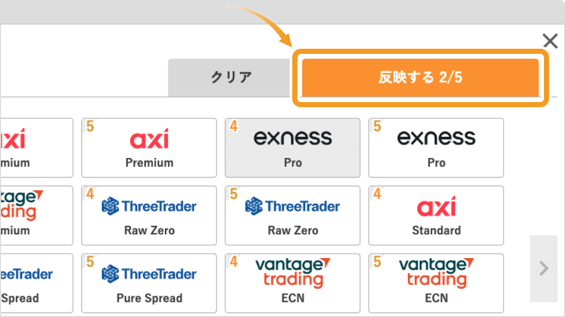グラフ表示ブローカー選択画面